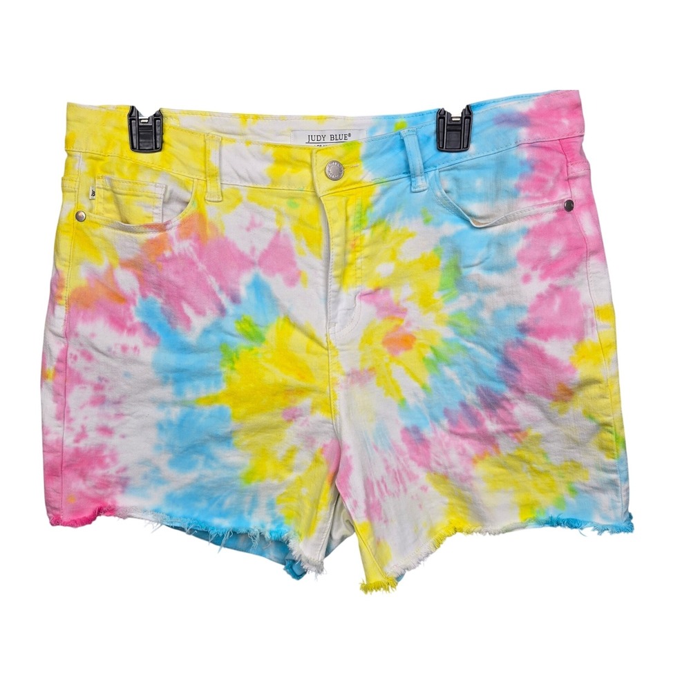 Judy Blue Tie-Dye High-Rise Jean Shorts - Pink, Yellow, Blue